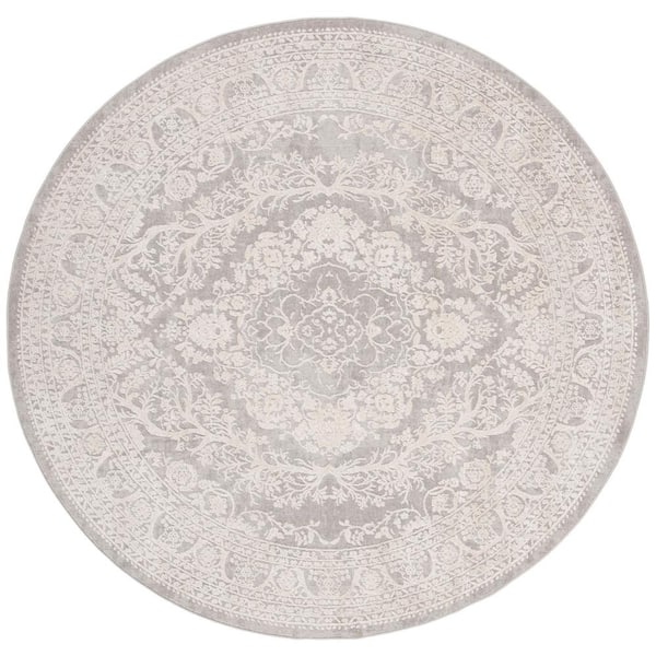 SAFAVIEH Reflection Light Grey/Cream 7 ft. x 7 ft. Round Border Area Rug