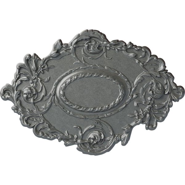 Ekena Millwork 30-3/8 in. W x 20-3/4 in. H x 1 in. Kinsley Flowing Leaf Urethane Ceiling Medallion, Platinum
