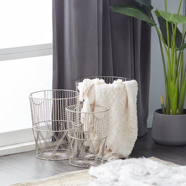 Silver Metal Contemporary Storage Basket 17 in., 15 in., and 13 in. (Set of 3)