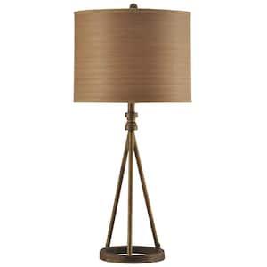 35 in. Antique Brass Table Lamp with Brown Hardback Fabric Shade