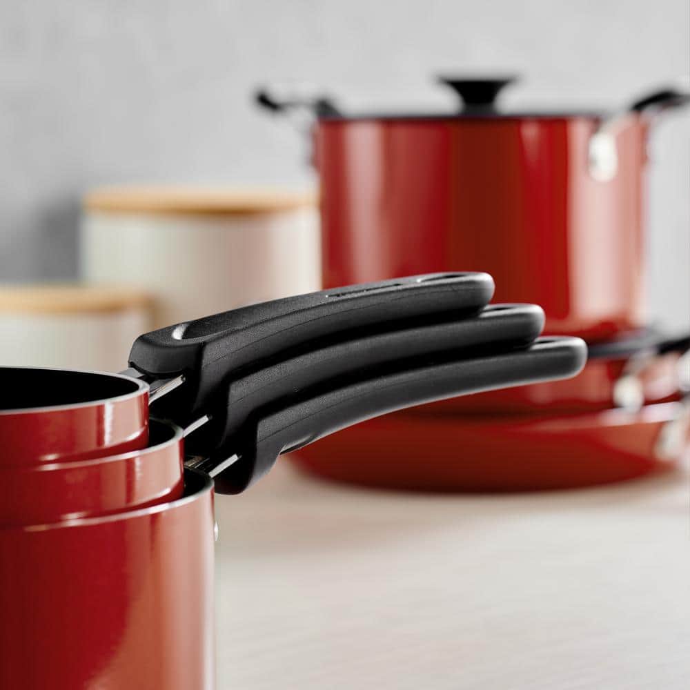 15-Piece Red Aluminum Nonstick Cookware Set with Enamel Finish