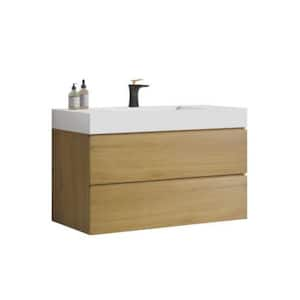 Alice106 36 in. W x 18.10 in. D x 25.20 in. H Single Sink Floating Bath Vanity in Walnut with White Solid Surfer Top