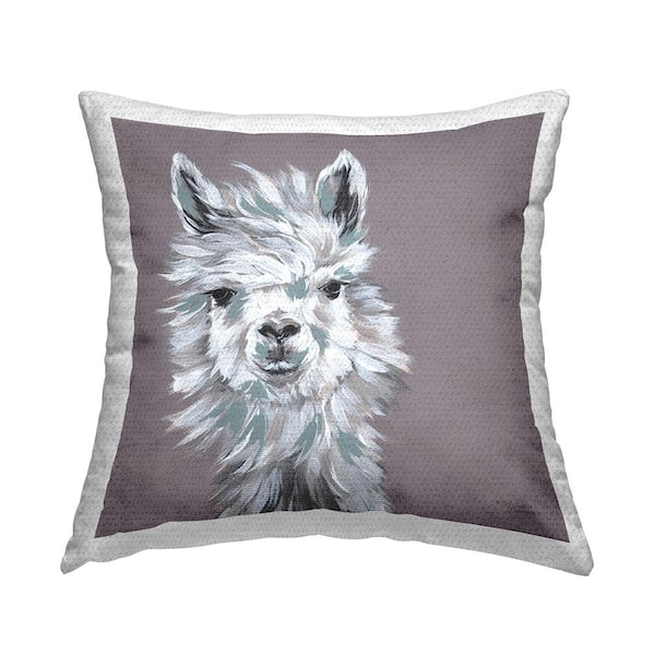 Stupell Industries Fluffy Farm Llama Breezy Wise Gaze Purple Square Outdoor Throw Pillow