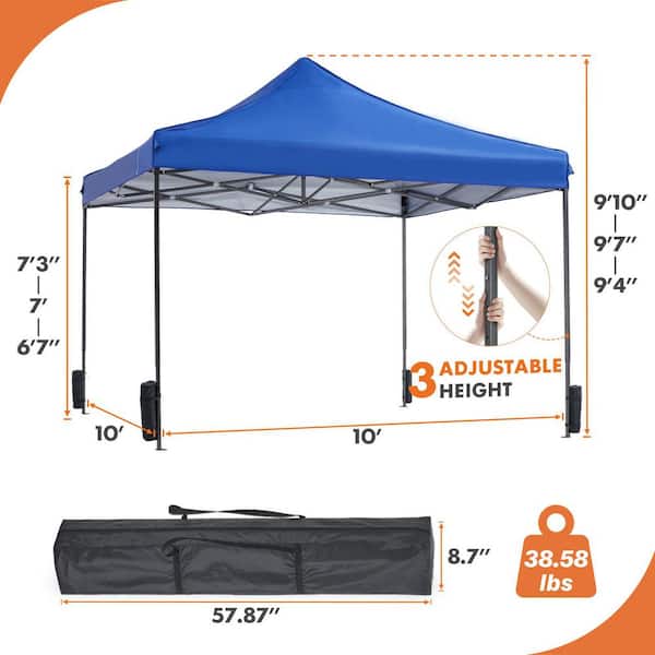 Tileon 10 ft. x 10 ft. Blue Pop Up Canopy Tent, Instant Outdoor