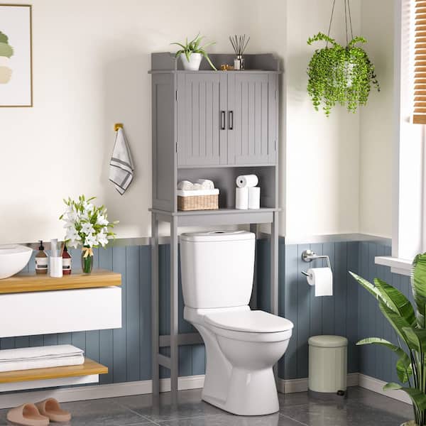 VEIKOUS Bathroom Over-the-Toilet Storage 21.7 in. W x 66.9 in. H x 7.1 in. D Composite Rectangular Shelf in Gray