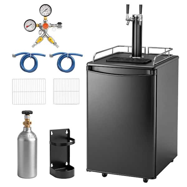 Dual Tap 5.4 cu. ft. Kegerator Beer Keg Dispenser in Black with Shelves, CO2 Cylinder, Drip Tray and Rail