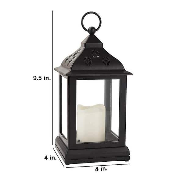 9.5 in. x 4 in. Black Plastic Vintage Lantern with LED Candle (2