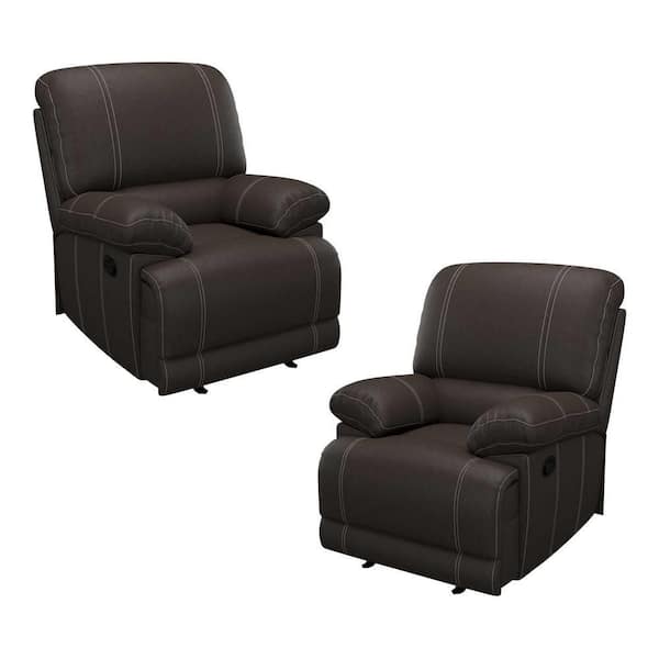 EVERGLADE HOME Oriole 39.5 in. D Brown Flared Arm Faux Leather Straight Armrests Reclining Chair (Set of 2)