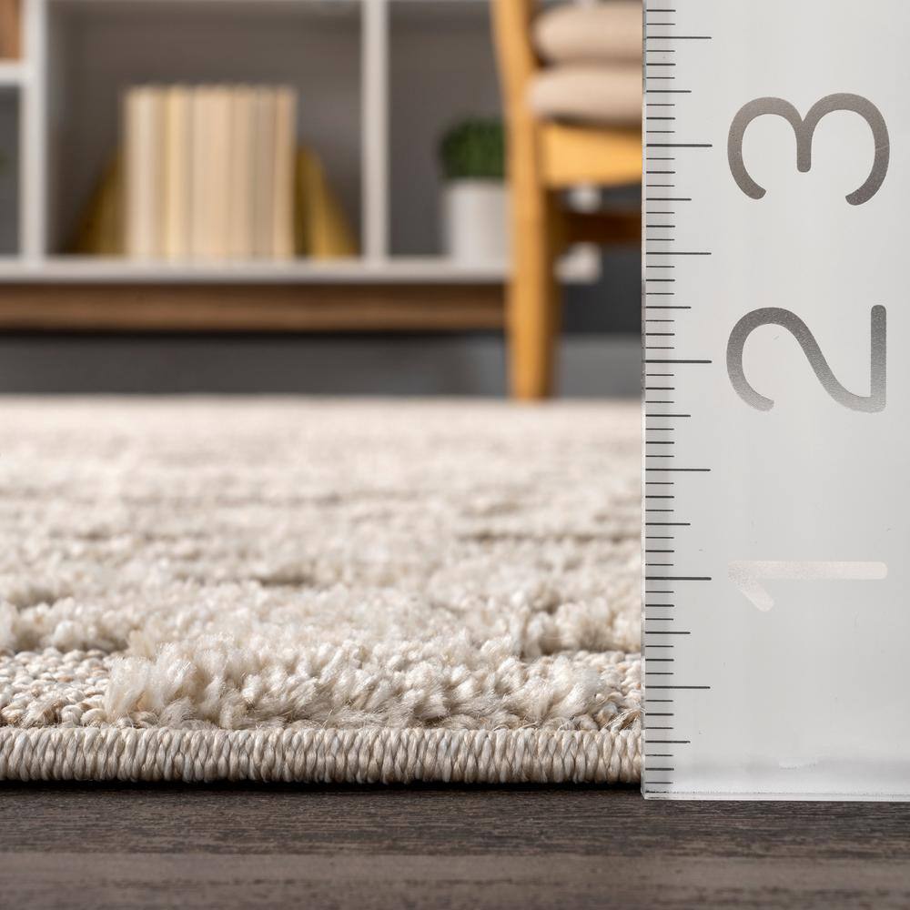 Beige High-Low Textured Moroccan 52"x24" Synthetic Area Rug