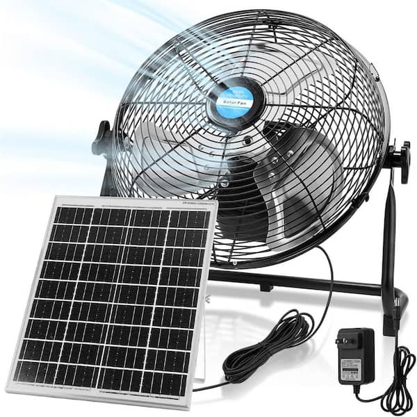 14 in. Hybrid Solar/AC Powered Portable Fan for Indoor and Outdoor Use