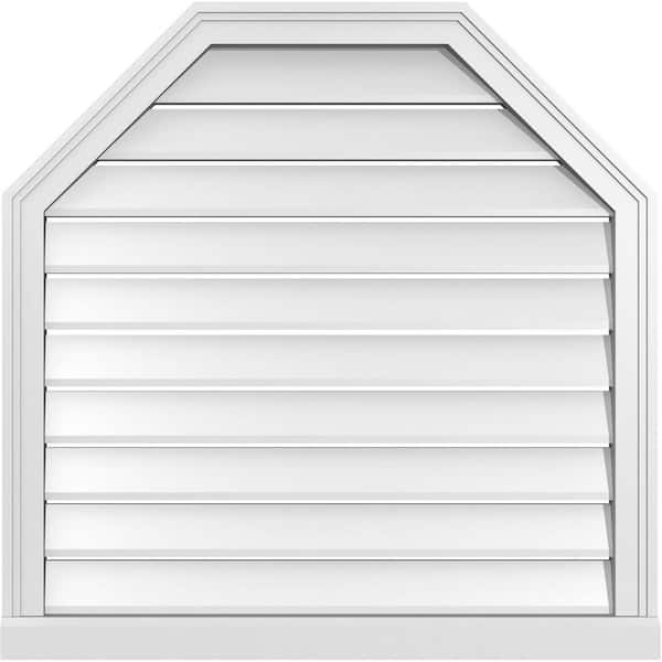 Ekena Millwork 32" x 32" Octagonal Top Surface Mount PVC Gable Vent: Functional with Brickmould Sill Frame