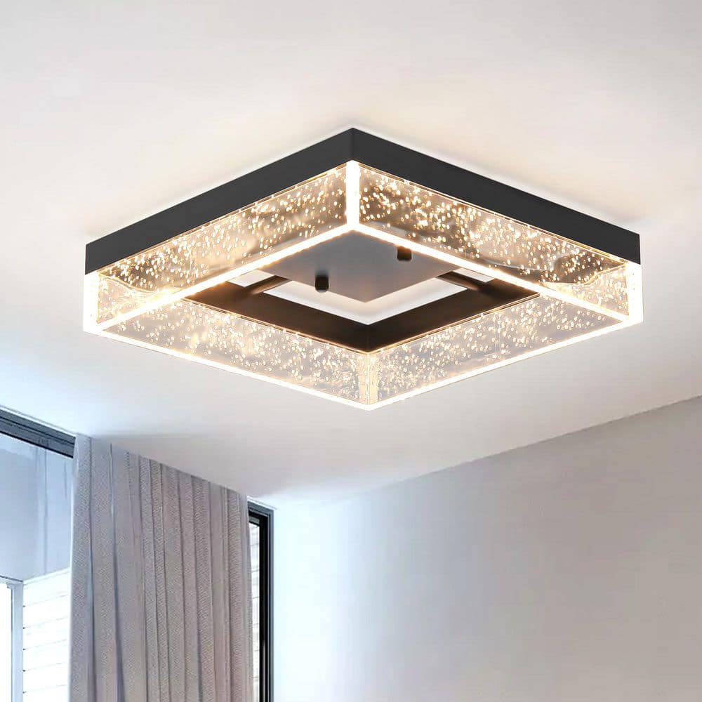 11.81 in. 30-Watt Modern Black Square Dimmable Integrated LED Flush Mount with Clear Acrylic Shade for Bedroom Kitchen price history on PriceWatchPro
