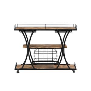 Industrial Style Black/Brown Bar Cart 3 Tier Wood Top with Lockable