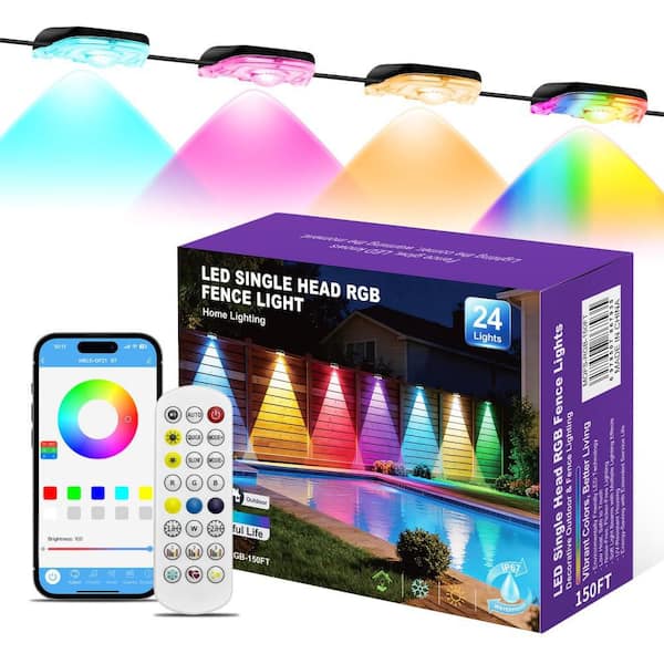 Smart RGBIC 24 Bulbs 150 ft. Outdoor Plug-in Integrated LED Puck String Light, Fence Light w/ APP/Remote for Yard, Patio