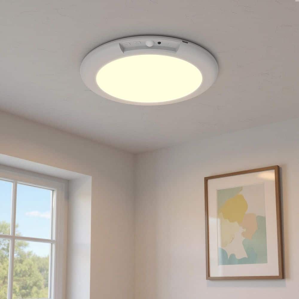 7.5 in. 1-Light 3CCT White Round Dimmable Motion Sensor Integrated LED Flush Mount Ceiling Light with Remote for Bedroom price history on PriceWatchPro