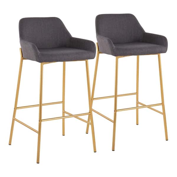 Lumisource Daniella 38 in. Fixed Height Charcoal Fabric and Gold Steel Bar Stool (Set of 2)