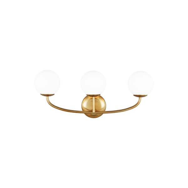 Galassia 23 in. 3-Light Burnished Brass Vanity Light with Milk White Glass Shades