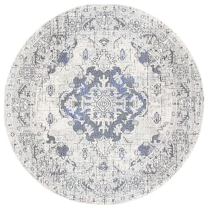 Monaco Ivory/Gray 7 ft. x 7 ft. Distressed Border Medallion Round Area Rug