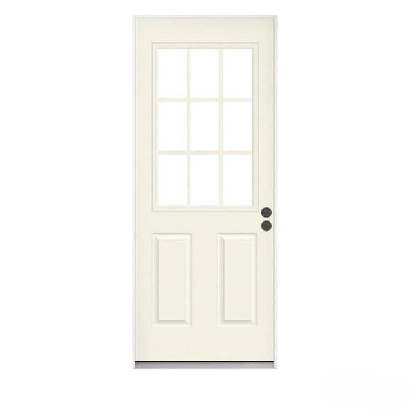 JELD-WEN 36 in. x 80 in. 9 Lite Primed Fiberglass Prehung Left-Hand Inswing Entry Door
