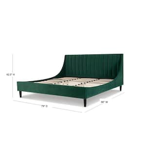 Aspen 79 in. Performance Velvet Vertical Tufted Upholstered King Modern Platform Bed Frame with Headboard in Cloud White