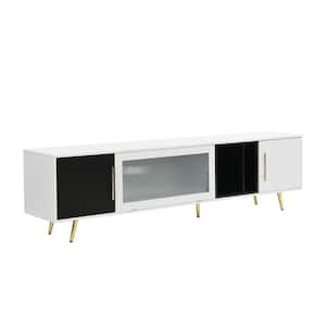 78.7 in. W x 15.7 in. D x 21.4 in. H White TV Stand Linen Cabinet with Fluted Glass Door and Metal Legs