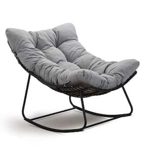 Rattan Rope 36 in. W Metal Outdoor Rocking Chair with Light Gray Olefin Cushion