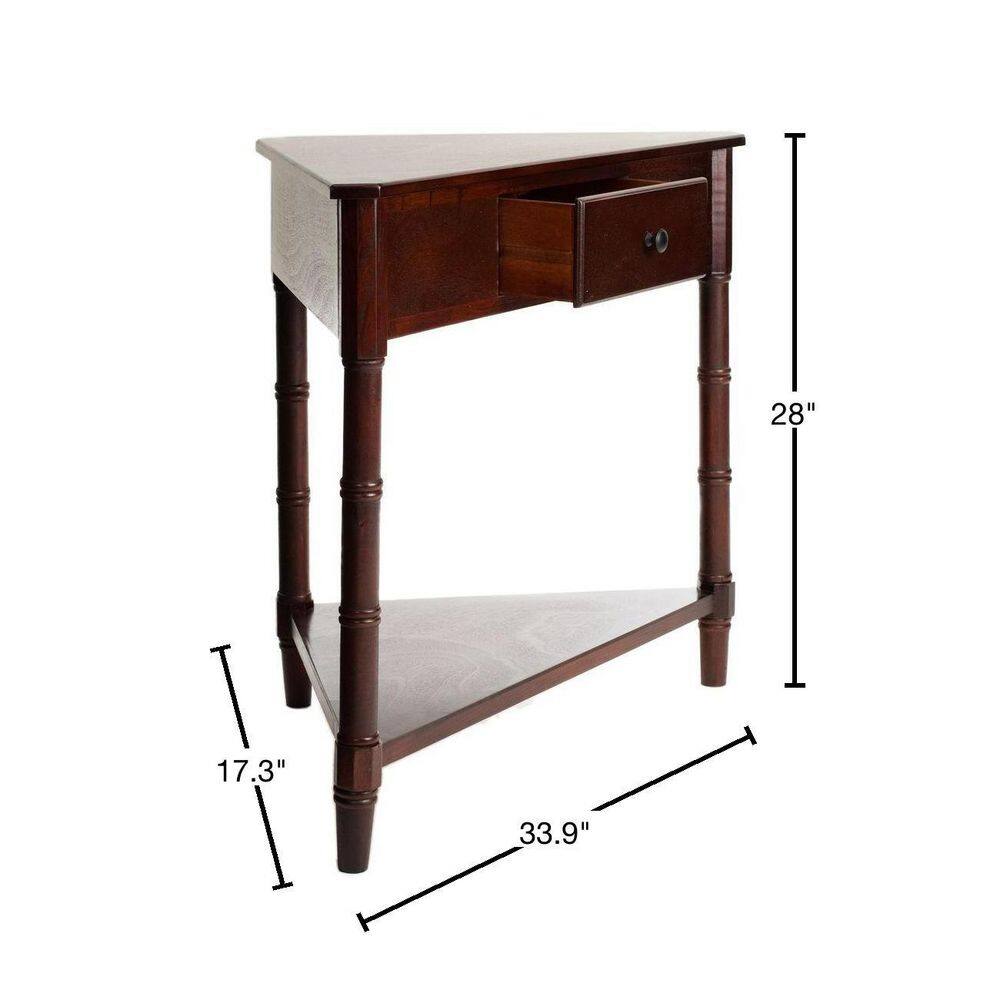 Cherry Triangular Wood Corner Console with Storage, 38"x22"