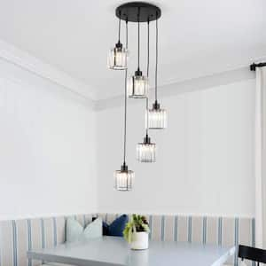 5-Light Black Dimmable Cylinder Cluster Pendant Lighting Fixture for Kitchen Island with No Bulbs Included