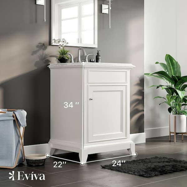 Eviva Elitist 24 in. W x 22 in. D x 34 in. H Freestanding Single Sink Bath Vanity in White with White Carrara MarbleTop