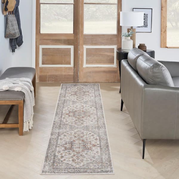 Astra Machine Washable Grey Multicolor 2 ft. x 12 ft. Distressed Traditional Runner Area Rug