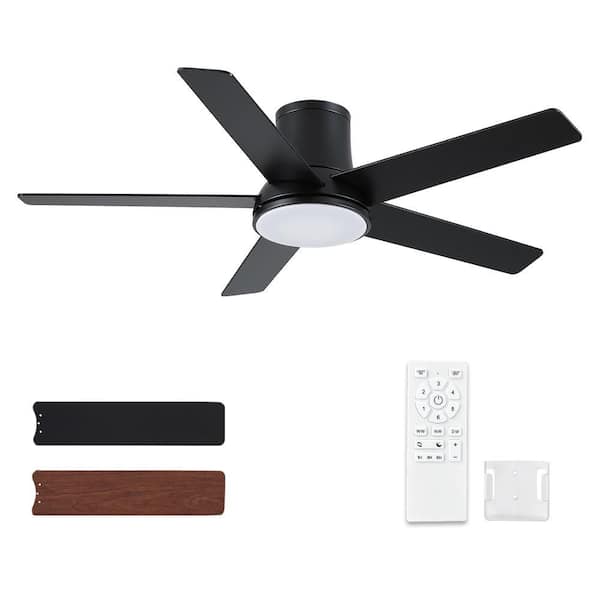 Amice 52 in. Indoor Matte Black Flush Mount Ceiling Fan with Integrated LED, Remote Control and Reversible Motor