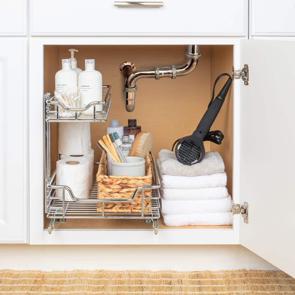 Chrome-Plated Steel 2-Tier Under Sink Organizer Shelf