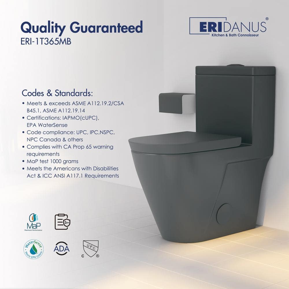 Turner Matte Black Elongated Dual Flush One-Piece Toilet