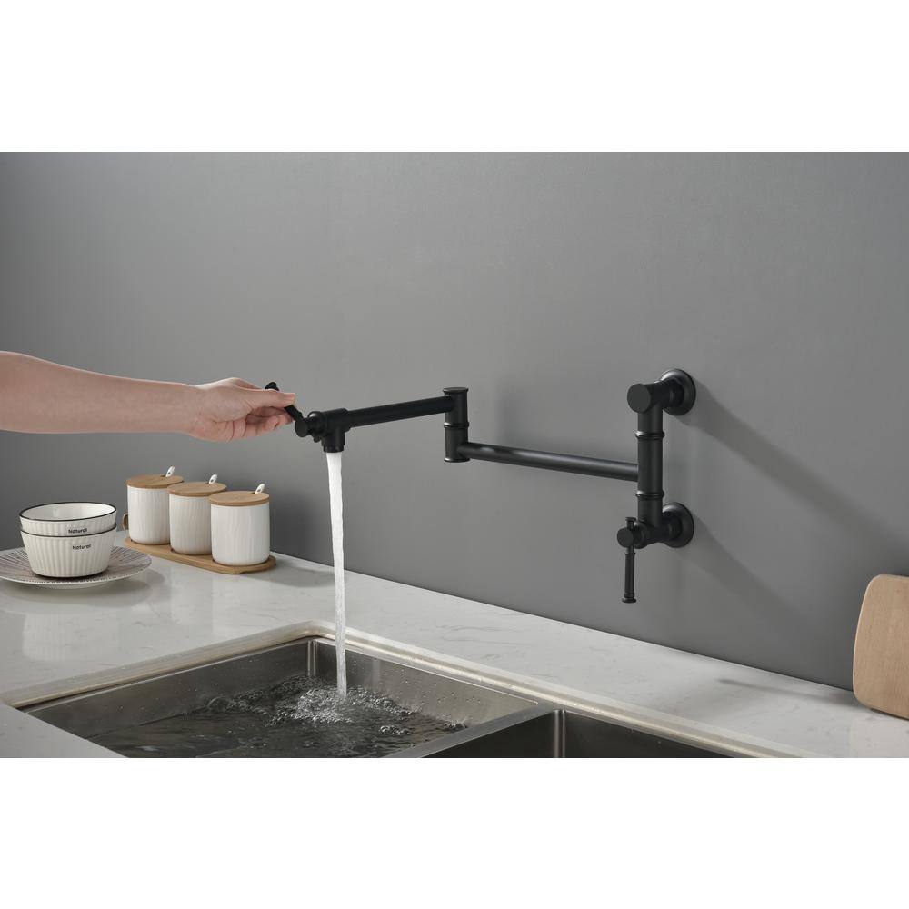 Matte Black Brass Wall Mount Pot Filler Faucet