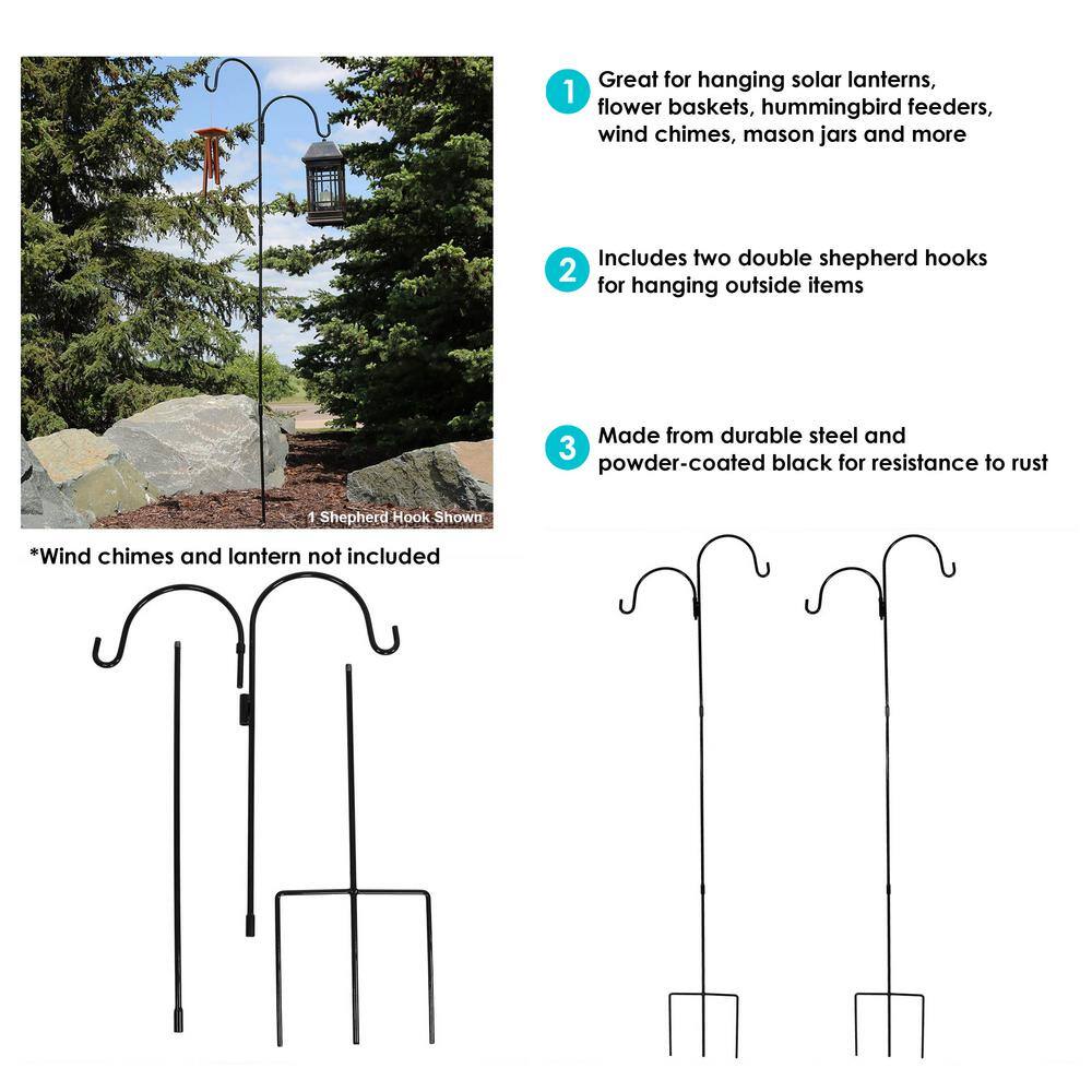 84" Black Steel Double Shepherd Hooks for Outdoor Hanging