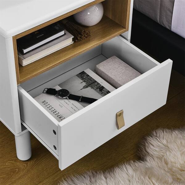 18.90 in. W White Rectangle MDF Modern Nordic Style Single Drawer Compact Bedside Table with Drawer Side Table