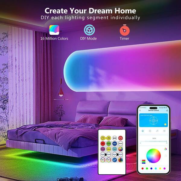 HOUHUI 32.8ft COB LED Strip Light – 2700K-6500K Dimmable White Tape With Remote, App & Timer, Music Sync – 24V For Bedroom, Kitchen & Cabinets