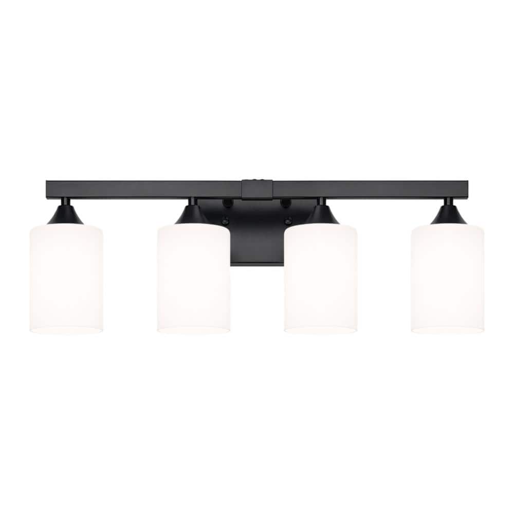 22.2 in. 4-Light Matte Black Modern Minimalist Bathroom Vanity Light with Frosted Milk Glass Shades price history on PriceWatchPro