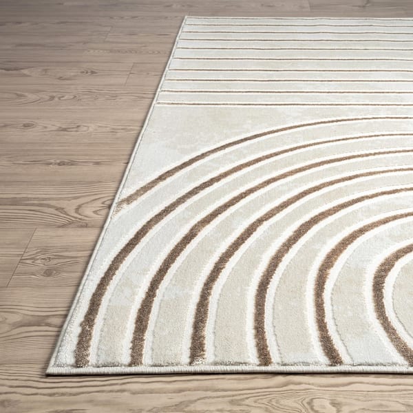 Glam Beige 2 ft. x 3 ft. Mid-Century Polypropylene Polyester Area Rug