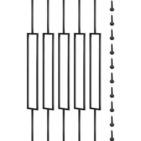 10-Pack Deck Balusters, 44 in. Iron Metal Spindles, Staircase Baluster with Screws, Black Railing for Wood
