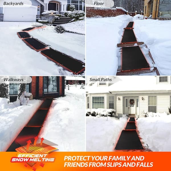 Snow Melting Black 20 in. x 60 in. Rubber Graphene Heated 3-in-Melting Speed Outdoor Mats