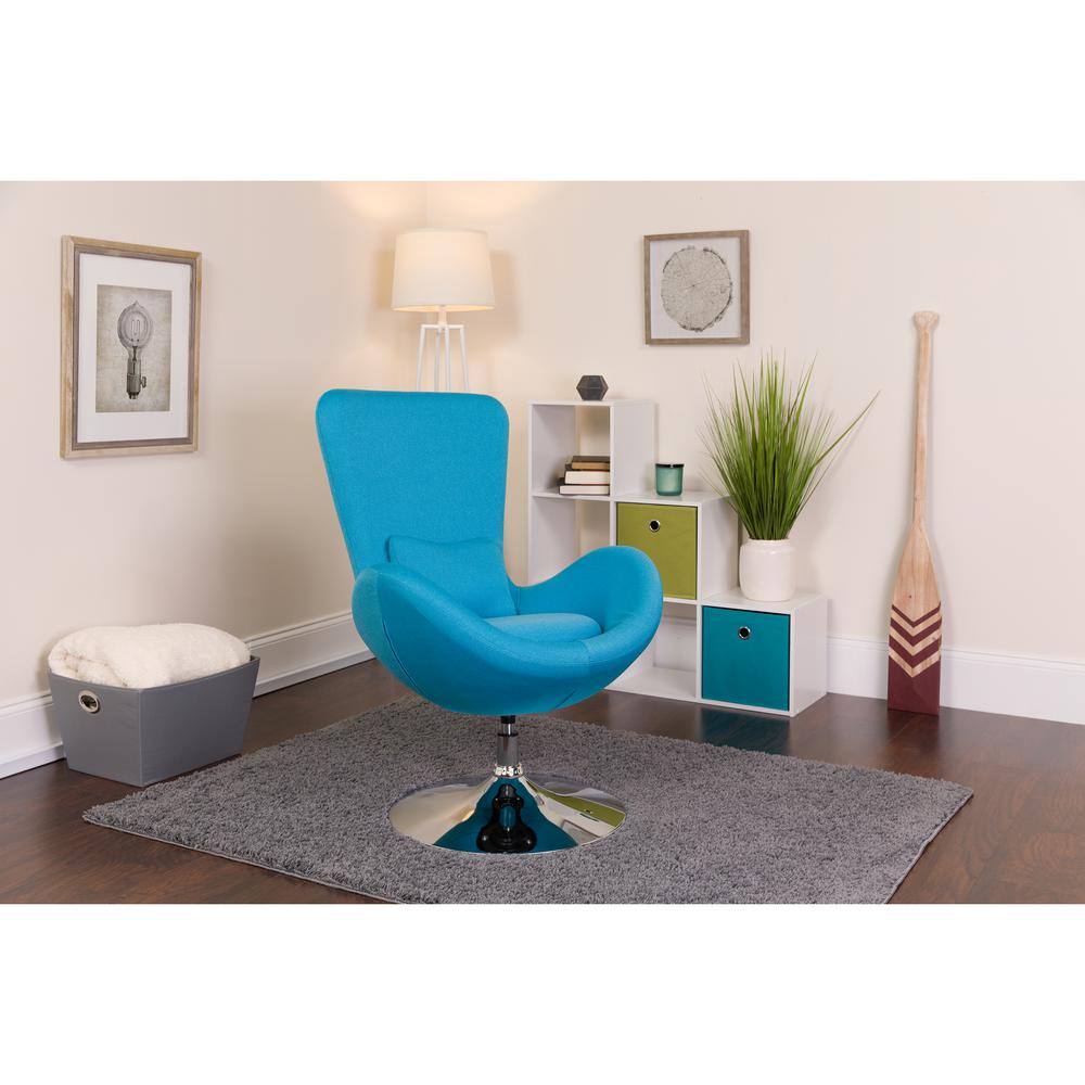 Aqua Fabric High Back Swivel Reception Chair with Chrome Base