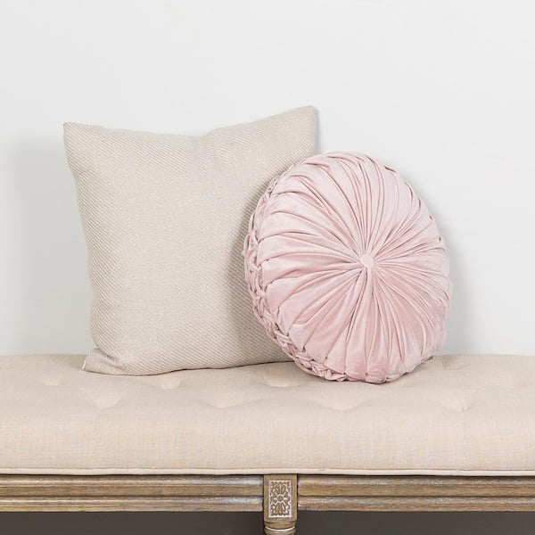 Stratton Home Decor Light Pink Round, Round Velvet Cushion Pink