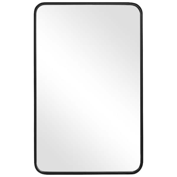 Benjara 24 in. x 38 in. Modern Black Rectangle Metal Framed with Curved Corners Decorative Mirror