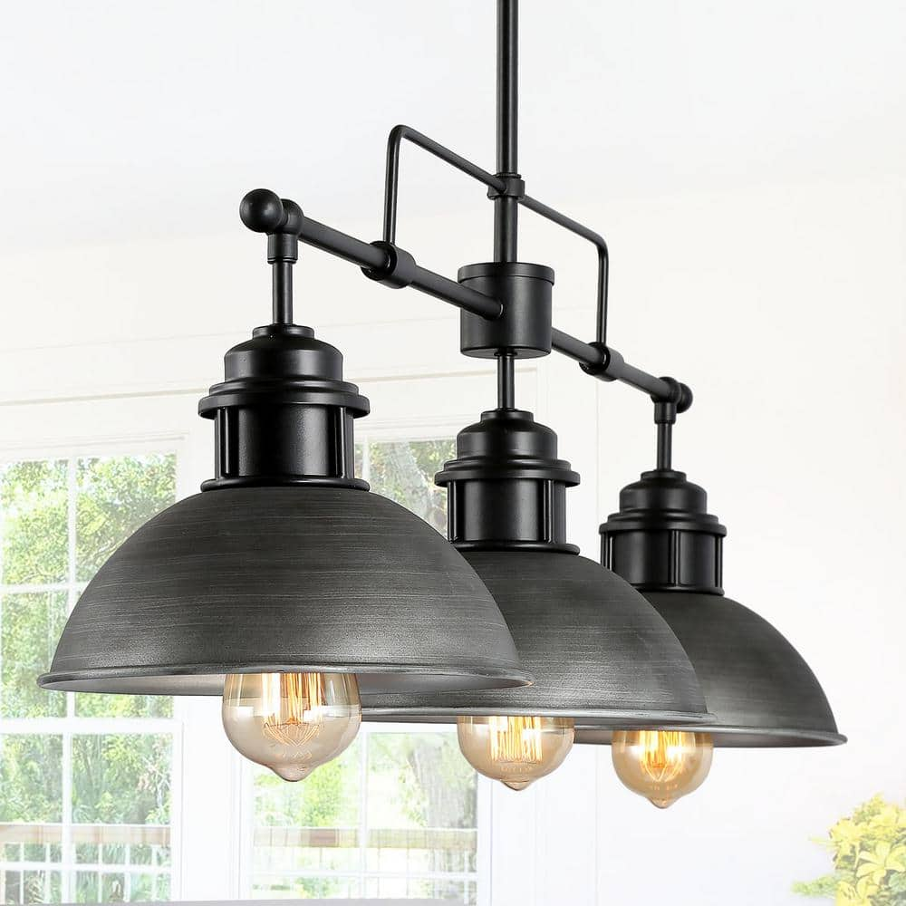 Reviews For Lnc Industrial 3 Light Black Modern Farmhouse Dome Island Chandelier Rustic Linear Barn Pendant With Brushed Gray Shades A03255 The Home Depot