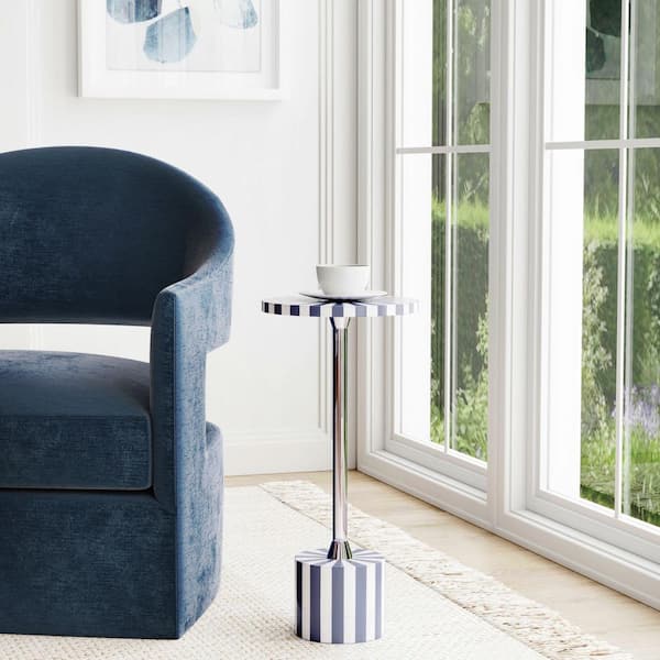 Zane 20 n. W Gray and White Round Metal and Bone Inlay Side Table