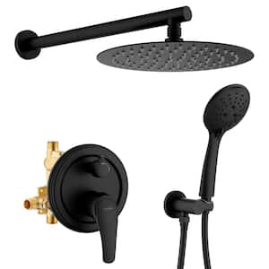 5-Spray Patterns with 3.2 GPM 10 in. Wall Mount Dual Shower Heads with Rough-In Valve Body and Trim in Matte Black