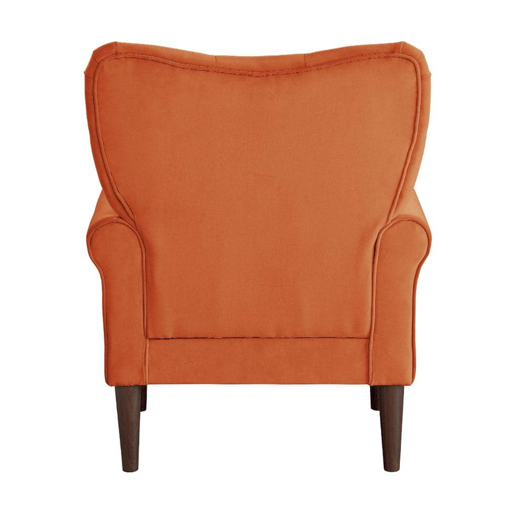 Kyrie Orange Velvet Accent Chair with Manufactured Wood Frame