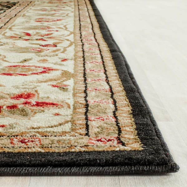 Lyndhurst Black/Ivory 2 ft. x 6 ft. Border Floral Antique Runner Rug