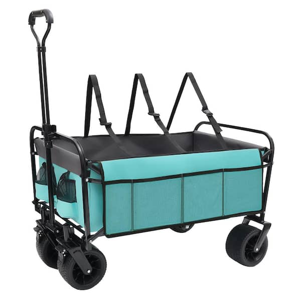 Huluwat Blue 4 cu. ft. Steel Collapsible Garden Cart with Strapping System for Camping Shopping Sports Gardeing